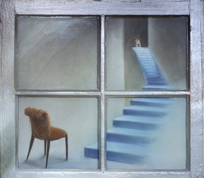 THE STAIRWAY pastel on paper behind a window, 20.5 x 23.5”, 2004